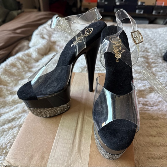 Pleaser Adore 708 Black Clear Rhinestone Studded Heels 8 - Picture 1 of 6